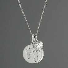 Load image into Gallery viewer, Personalised Sterling Silver Footprints and Cubic Zirconia Heart Necklace
