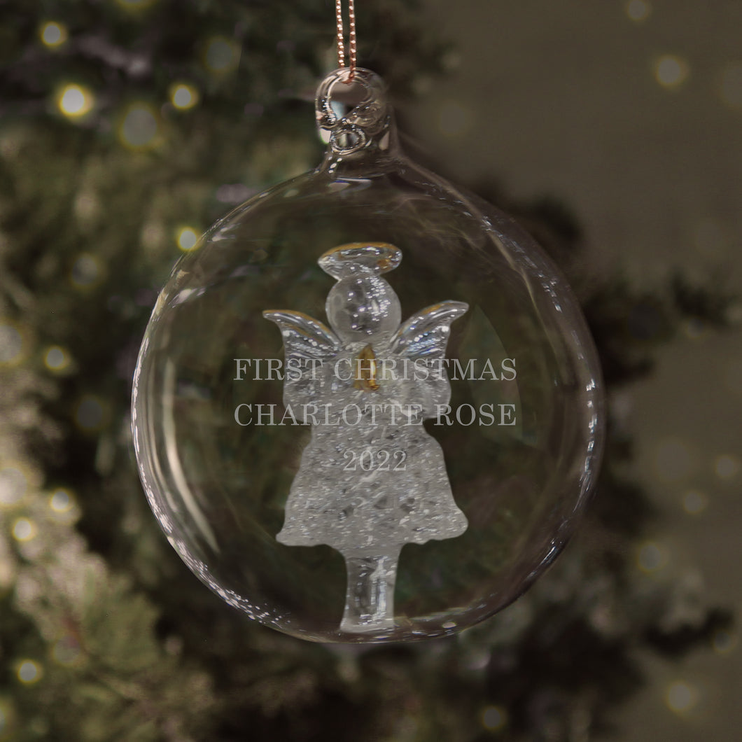 Personalised Christmas Glass Bauble - Reindeer, Tree, Angel, LED Angel