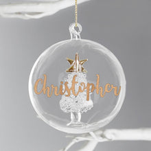 Load image into Gallery viewer, Personalised Gold Glitter Name Glass Christmas Bauble - Tree, Angel, LED Angel
