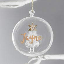 Load image into Gallery viewer, Personalised Gold Glitter Name Glass Christmas Bauble - Tree, Angel, LED Angel
