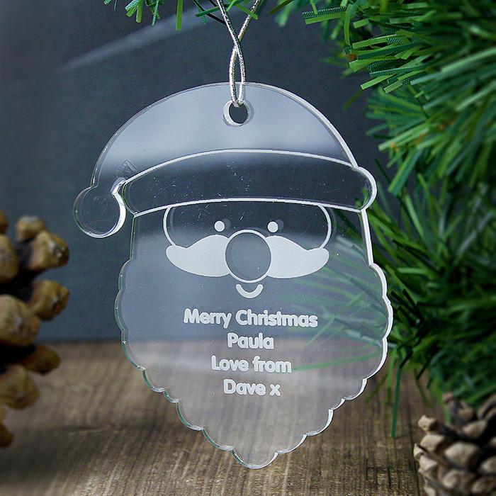 Personalised Christmas Decoration - Acrylic Santa Head hanging on tree