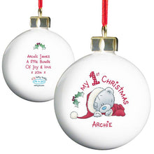 Load image into Gallery viewer, Personalised &#39;My 1st Christmas&#39; Bauble with Tatty Teddy
