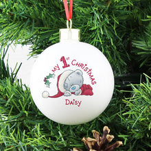 Load image into Gallery viewer, Personalised &#39;My 1st Christmas&#39; Bauble with Tatty Teddy - on Tree
