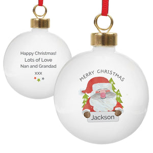 Personalised Christmas Tree Bauble, Red Nose Santa, any message