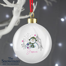 Load image into Gallery viewer, Personalised The Snowman and the Snowdog Pink Bauble
