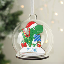 Load image into Gallery viewer, Personalised Wooden Dinosaur Glass Bauble
