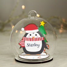 Load image into Gallery viewer, Personalised Wooden Penguin Glass Bauble
