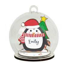 Load image into Gallery viewer, Personalised Wooden Penguin Glass Bauble
