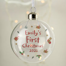 Load image into Gallery viewer, Personalised First Christmas Glass Bauble
