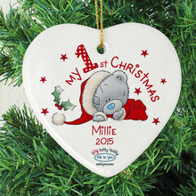 Load image into Gallery viewer, Personalised Christmas Decoration - My 1st Christmas Tatty Teddy Heart - on tree
