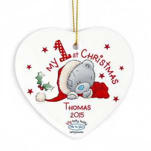 Personalised Christmas Decoration - My 1st Christmas Tatty Teddy Heart - Thomas