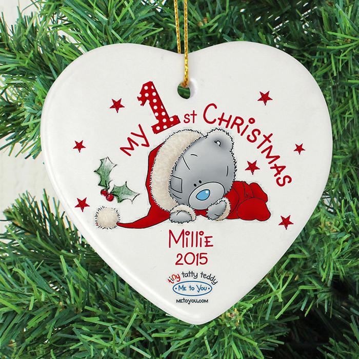 Personalised Christmas Decoration - My 1st Christmas Tatty Teddy Heart - on tree