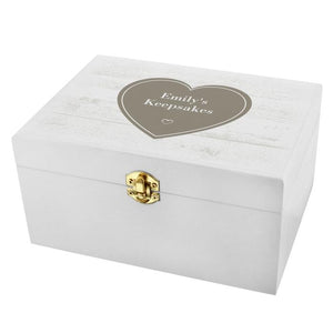 Personalised Rustic Heart White Wooden Keepsake Box