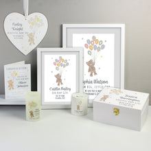 Load image into Gallery viewer, Personalised Teddy &amp; Balloons White Wooden Keepsake Box
