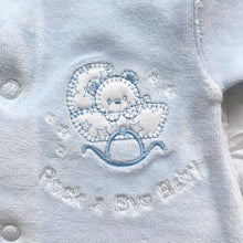 Load image into Gallery viewer, Incubator Velour &#39;Rock a by baby&#39; Baby Grow - Blue
