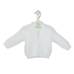 White Ribbed Knitted Premature Baby Cardigan