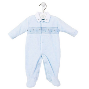 You added Sky Blue Star Design Jacquard Velour Premature Baby Onesie Babygro to your cart.