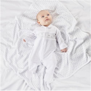 White Star Design Jaquard Velour Premature Baby Onesie Babygro