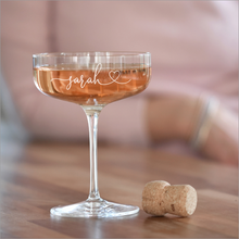 Load image into Gallery viewer, Personalised Heart Crystal Champagne Martini Cocktail Coupe Glass
