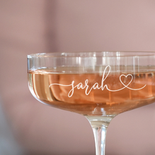 Load image into Gallery viewer, Personalised Heart Crystal Champagne Martini Cocktail Coupe Glass
