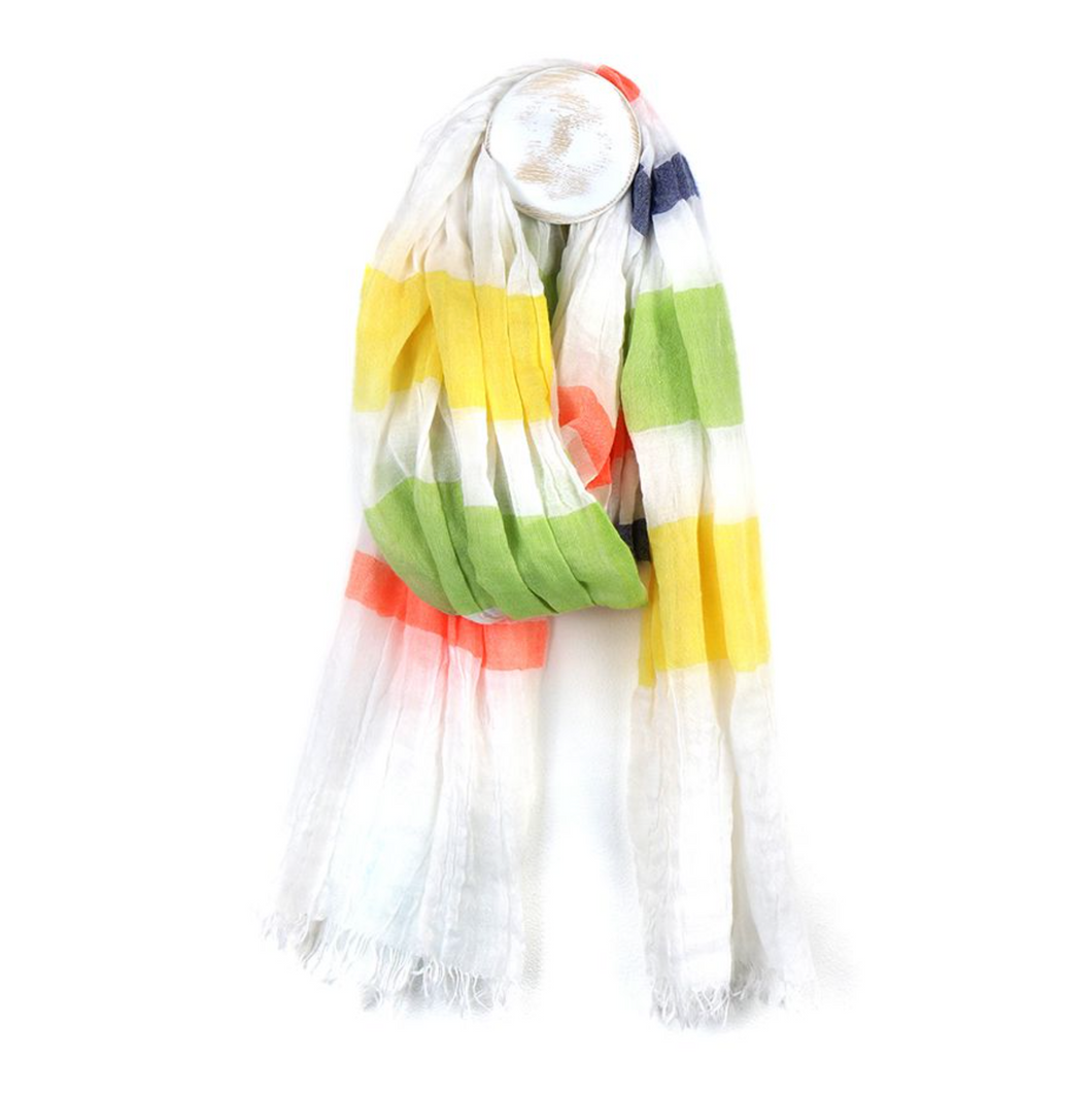Lightweight White Scarf - Summery Stripes