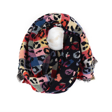Load image into Gallery viewer, Black Jacquard Animal Print Scarf - Multicoloured
