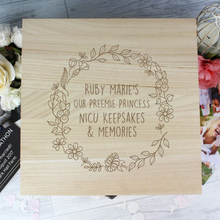 Load image into Gallery viewer, Personalised Floral Wreath Large Wooden Keepsake Box
