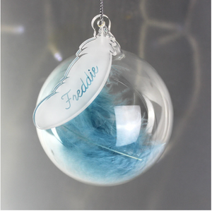 Personalised Feather Glass Bauble - White, Pink, Blue