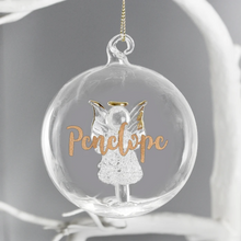 Load image into Gallery viewer, Personalised Gold Glitter Name Glass Christmas Bauble - Tree, Angel, LED Angel
