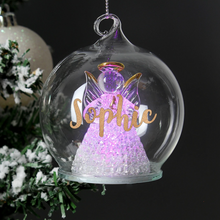 Load image into Gallery viewer, Personalised Gold Glitter Name Glass Christmas Bauble - Tree, Angel, LED Angel
