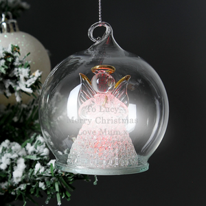 Personalised Christmas Glass Bauble - Reindeer, Tree, Angel, LED Angel