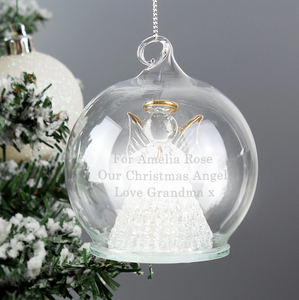 Personalised Christmas Glass Bauble - Reindeer, Tree, Angel, LED Angel