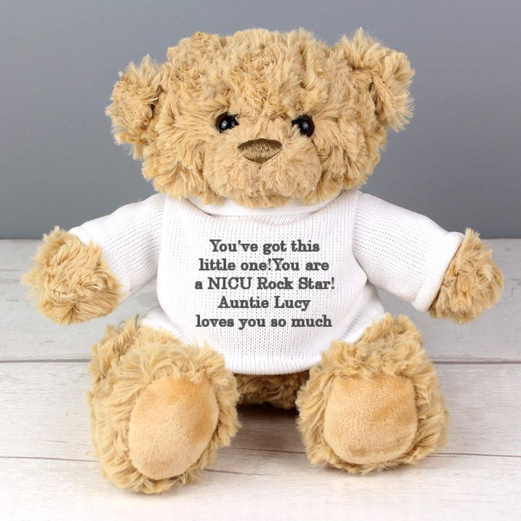 Personalised Message Teddy Bear (Grey, Pink, Blue)