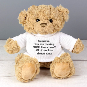 Personalised Message Teddy Bear (Grey, Pink, Blue)
