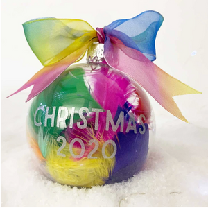 Personalised Rainbow Feathers Glass Bauble