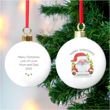 Load image into Gallery viewer, Personalised Christmas Tree Bauble, Red Nose Santa, any message
