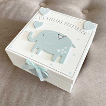 Load image into Gallery viewer, Rustic Elephant Baby Keepsake Memory Box - Blue
