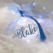 Load image into Gallery viewer, Personalised &#39;Any Name&#39; Blue or Pink Iridescent Glass Bauble
