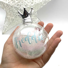 Load image into Gallery viewer, NICU Prince/Princess Iridescent Glass Crown Feather Filled Bauble
