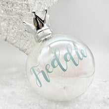 Load image into Gallery viewer, NICU Prince/Princess Iridescent Glass Crown Feather Filled Bauble
