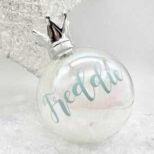 NICU Prince/Princess Iridescent Glass Crown Feather Filled Bauble