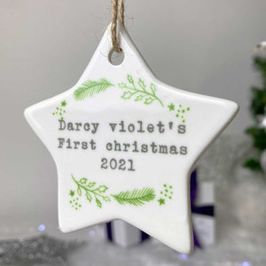 Personalised First Christmas in NICU Holly Design Star Christmas Decoration