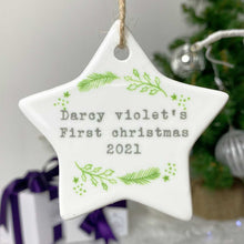 Load image into Gallery viewer, Personalised First Christmas in NICU Holly Design Star Christmas Decoration

