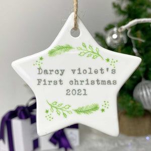 Personalised First Christmas in NICU Holly Design Star Christmas Decoration