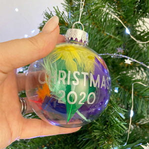 Personalised Rainbow Feathers Glass Bauble