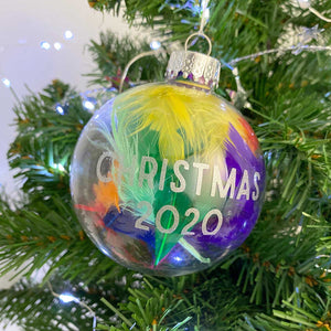 Personalised Rainbow Feathers Glass Bauble