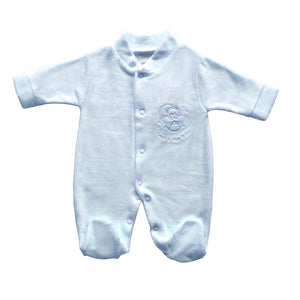 Incubator Velour 'Rock a by baby' Baby Grow - Blue