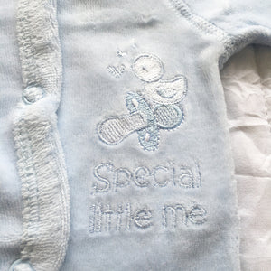 Incubator Velour 'Special Little Me' Baby Grow - Blue