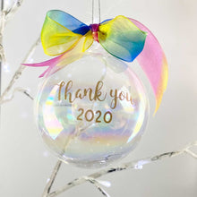 Load image into Gallery viewer, Personalised Iridescent Glass Bauble - Rainbow Ribbon
